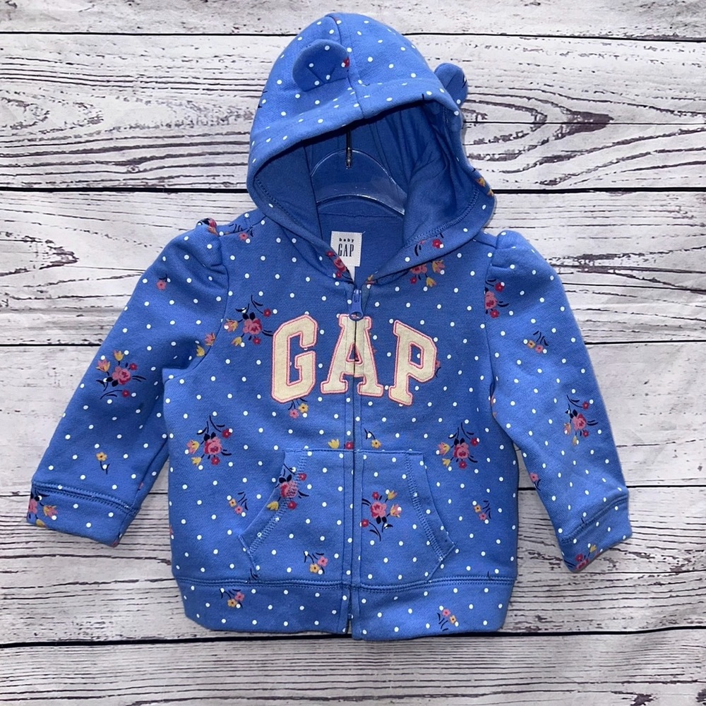 Baby Gap Girls Floral and Polka Dot Zip up Sweater Size 6-12 Months